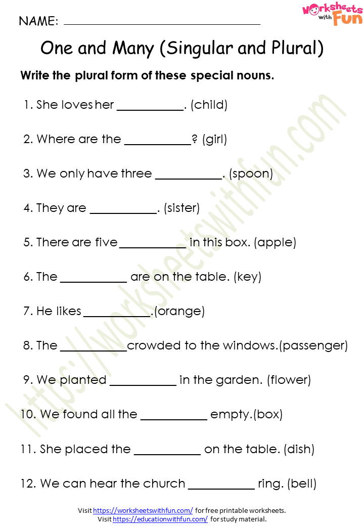 english class 1 one and many singular and plural worksheet 4