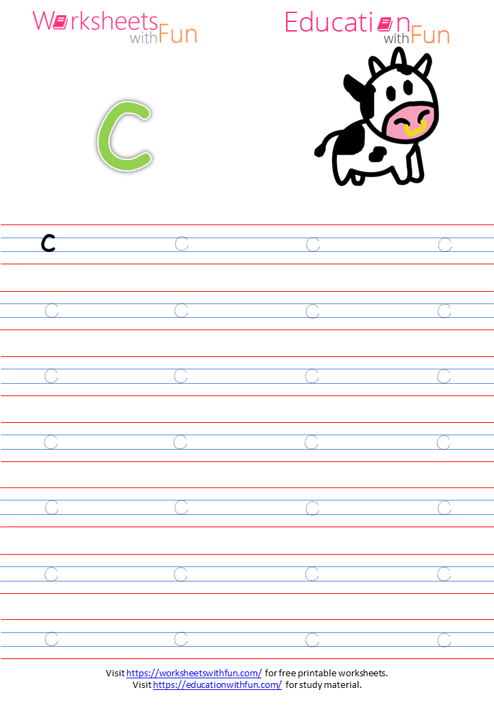 english preschool small letter c tracing