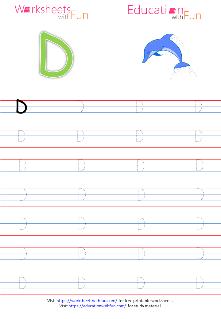 english preschool capital letter d tracing