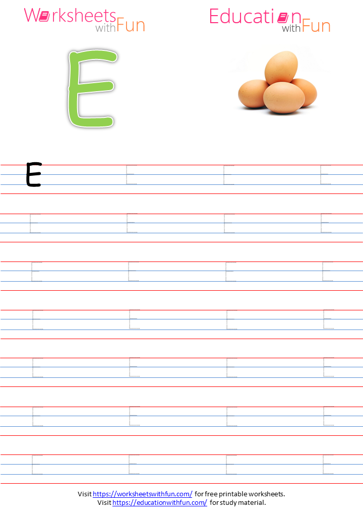 english preschool letter e tracing