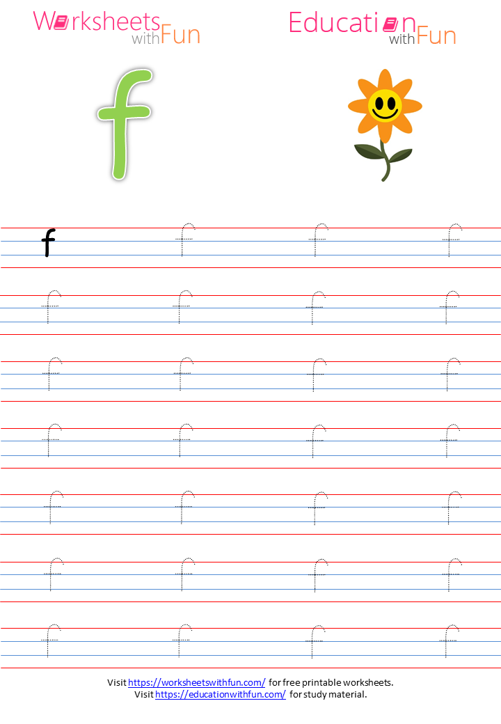 english preschool small letter f tracing