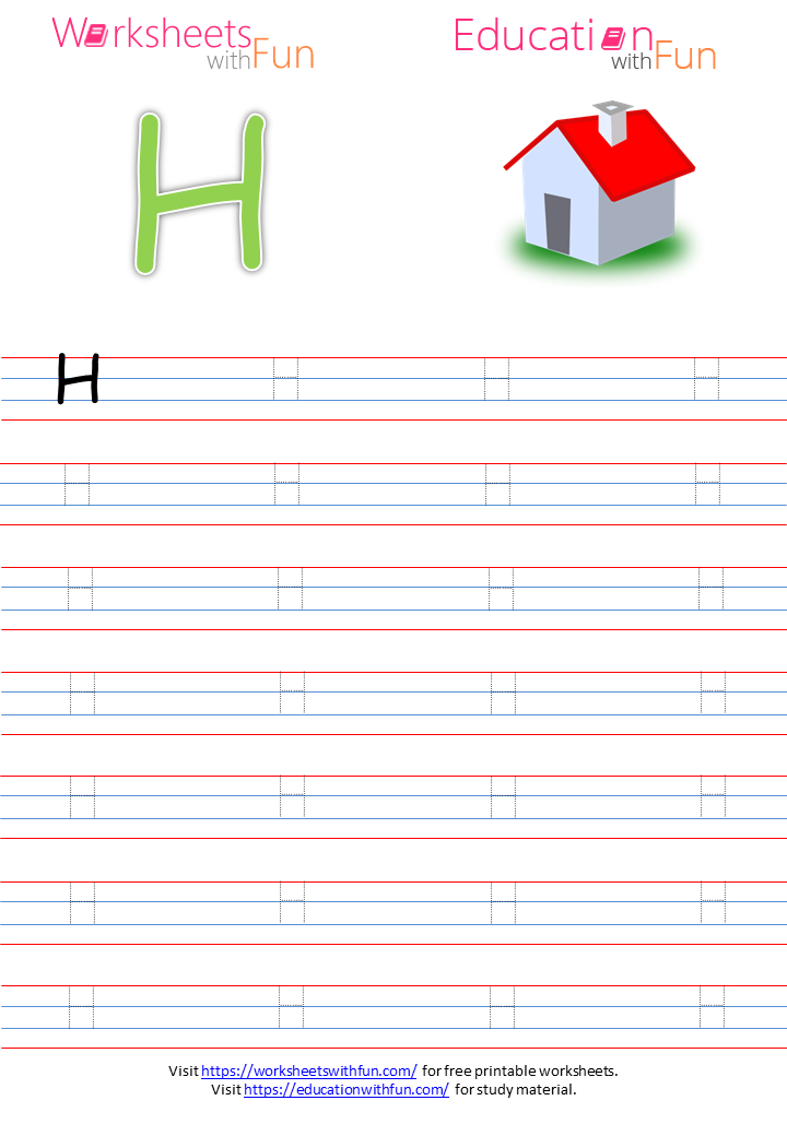 english preschool letter h tracing