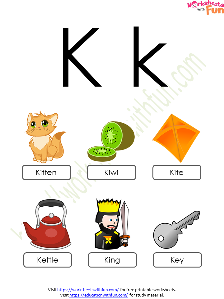 Course: English - Preschool, Topic: Letter - 'K' and 'k' Worksheets