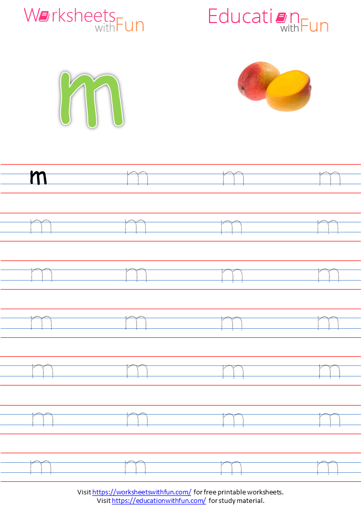 english preschool small letter m tracing