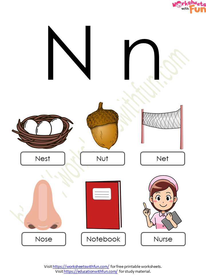 Topic: Letter - 'N' and 'n' Worksheets  English - Preschool  WWF