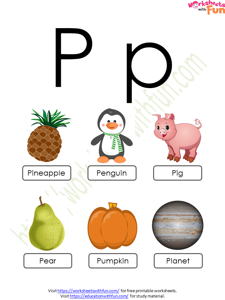 Topic: Letter - 'P' and 'p' Worksheets  English - Preschool  WWF