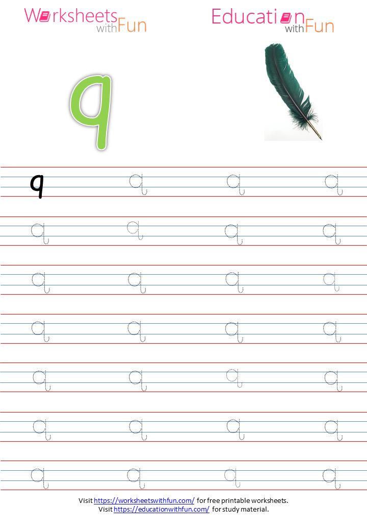 english preschool small letter q tracing