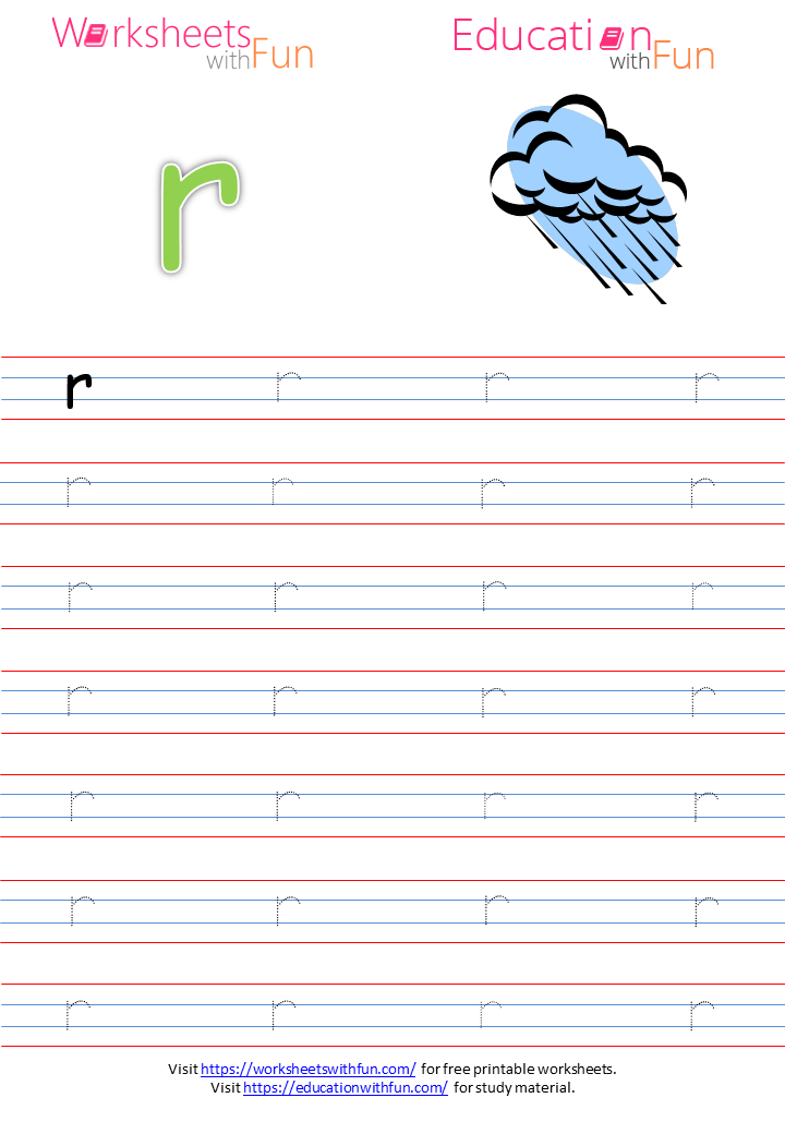 english preschool small letter r tracing