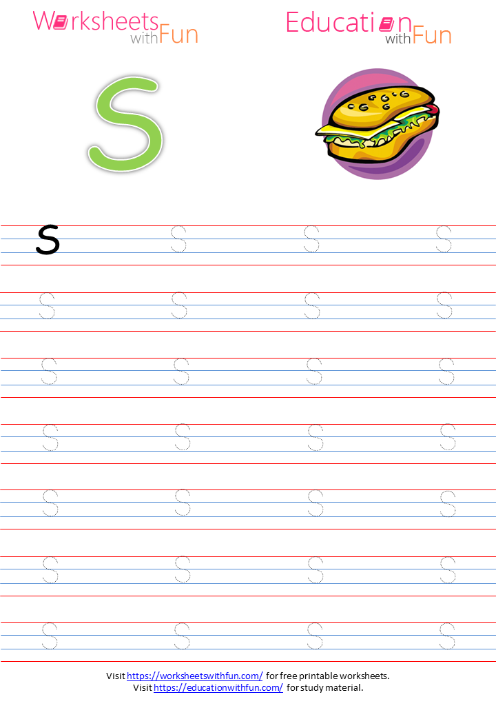 english preschool letter s tracing