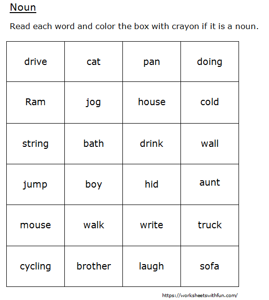 english class 1 noun read each word and color the box
