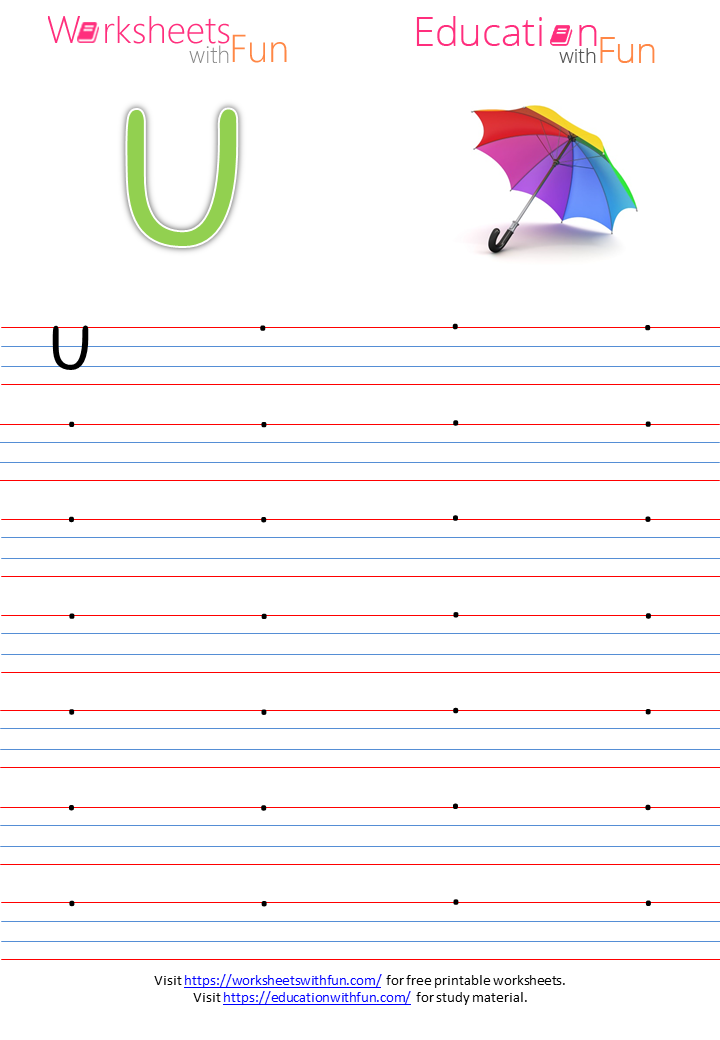 english preschool capital letter u practice page