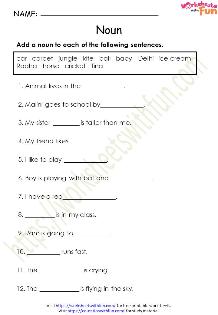 English - Class 1: Naming Words (Nouns) Worksheet 4 | WWF