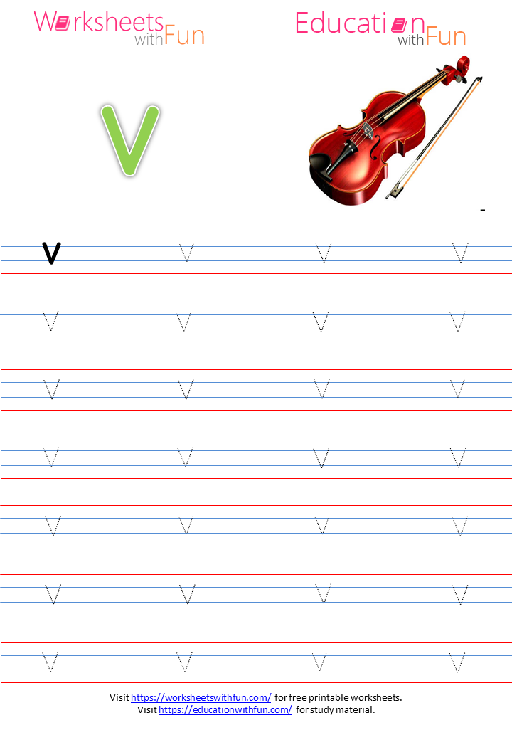 english preschool small letter v tracing