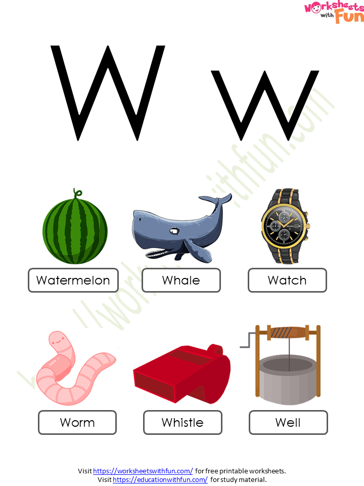 Course: English - Preschool, Topic: Letter - 'W' and 'w' Worksheets