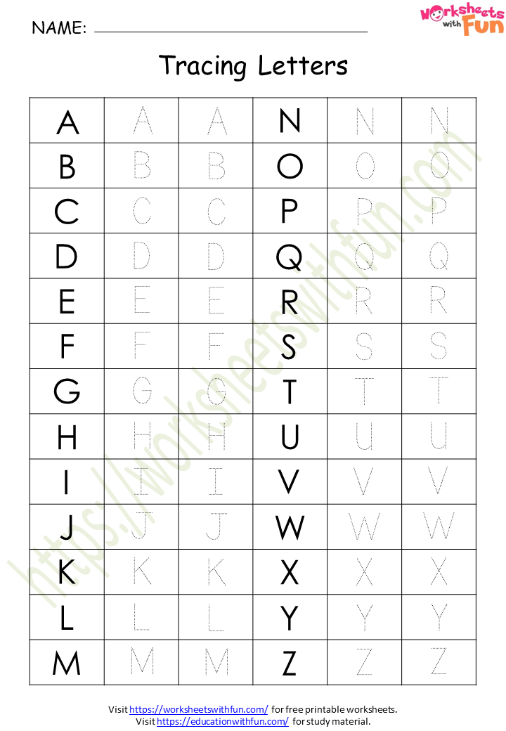 english preschool tracing uppercase alphabet worksheet 10