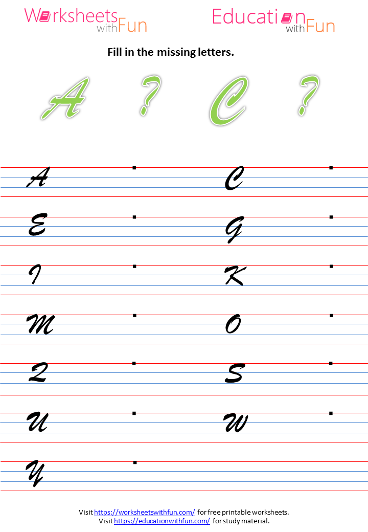 English - Preschool: Missing Capital Letters (Cursive) - 1