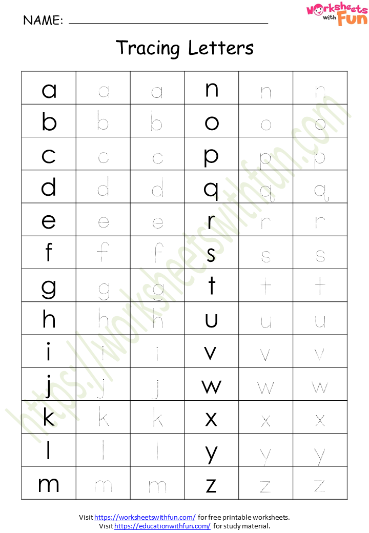 english preschool tracing lowercase alphabet worksheet 11