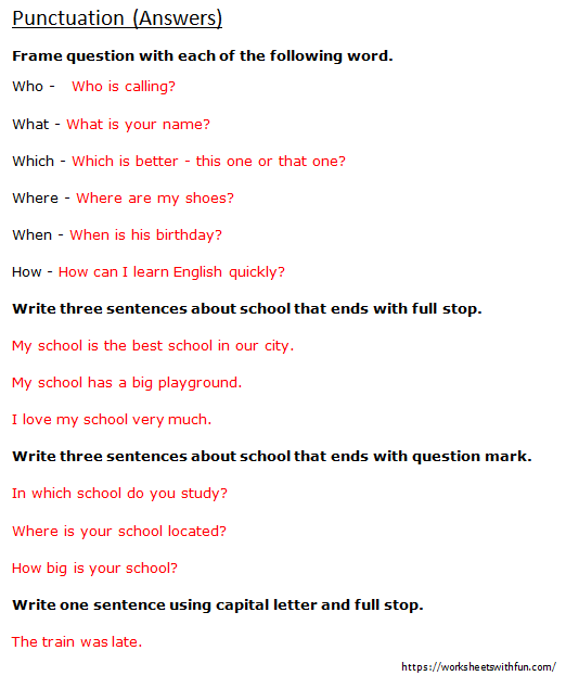 punctuation exercises with answers pdf