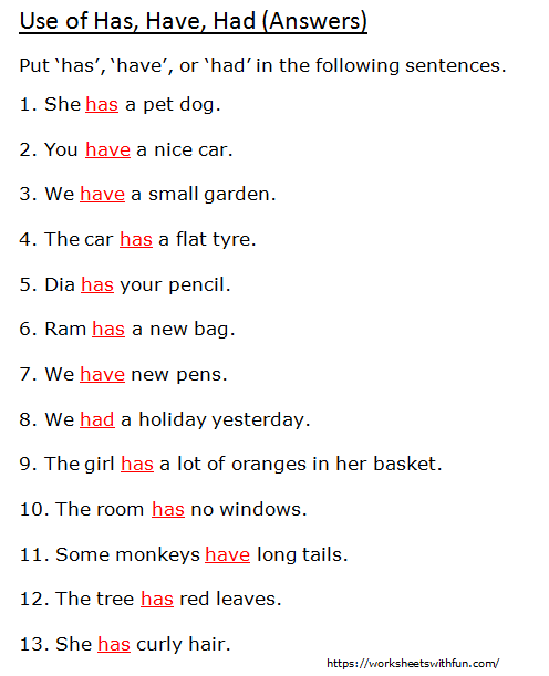 Sentences Using Have