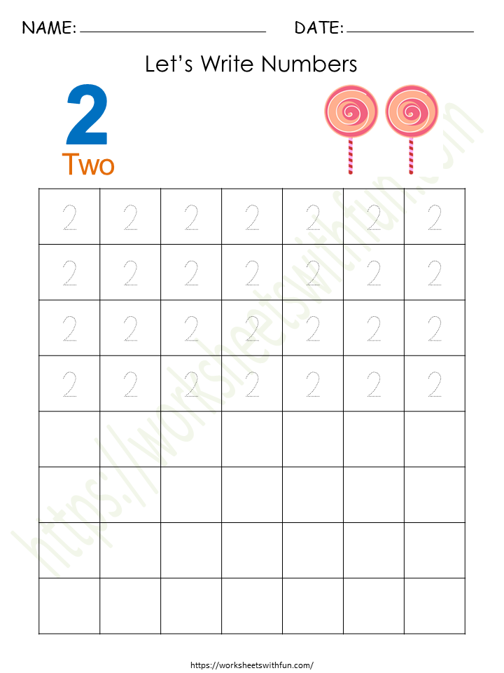 Tracing and Writing Number '2' Worksheet 2