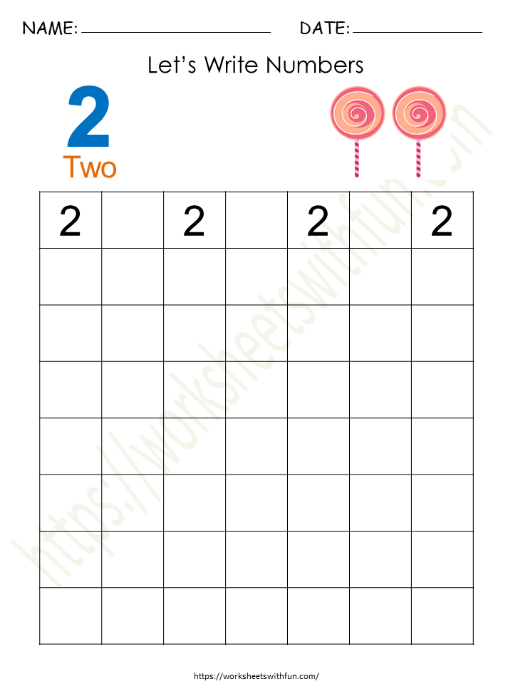 Tracing and Writing Number '2' Worksheet 3