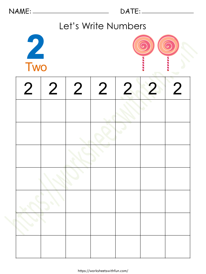 Tracing and Writing Number '2' Worksheet 4