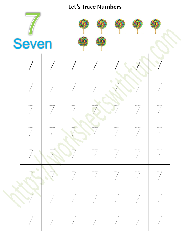 mathematics preschool number 7 tracing