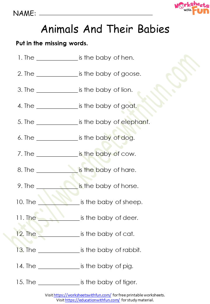 matching animals and their babies writing worksheet