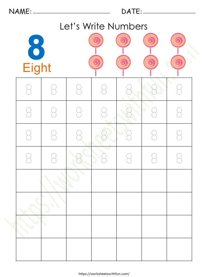 Tracing and Writing Number '8' Worksheet 2