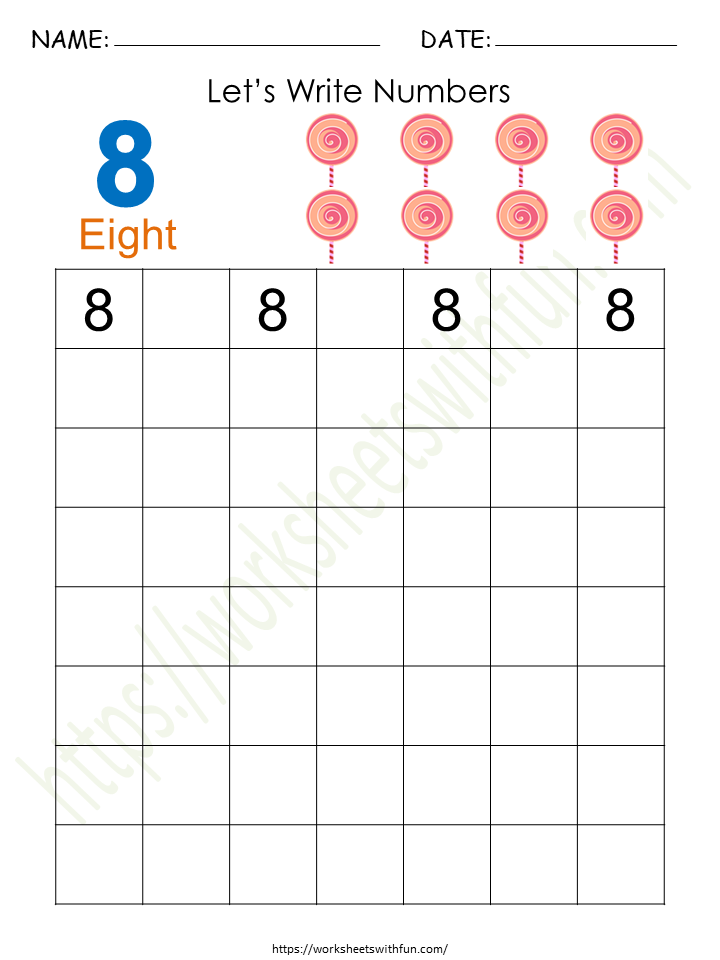 Tracing and Writing Number '8' Worksheet 3