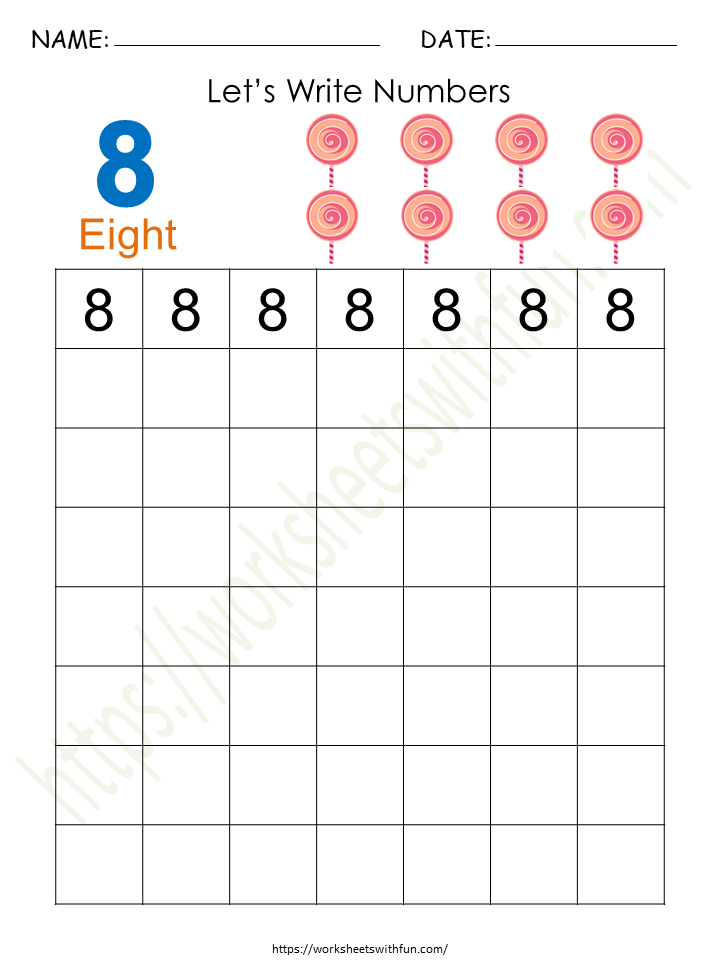 Tracing and Writing Number '8' Worksheet 4