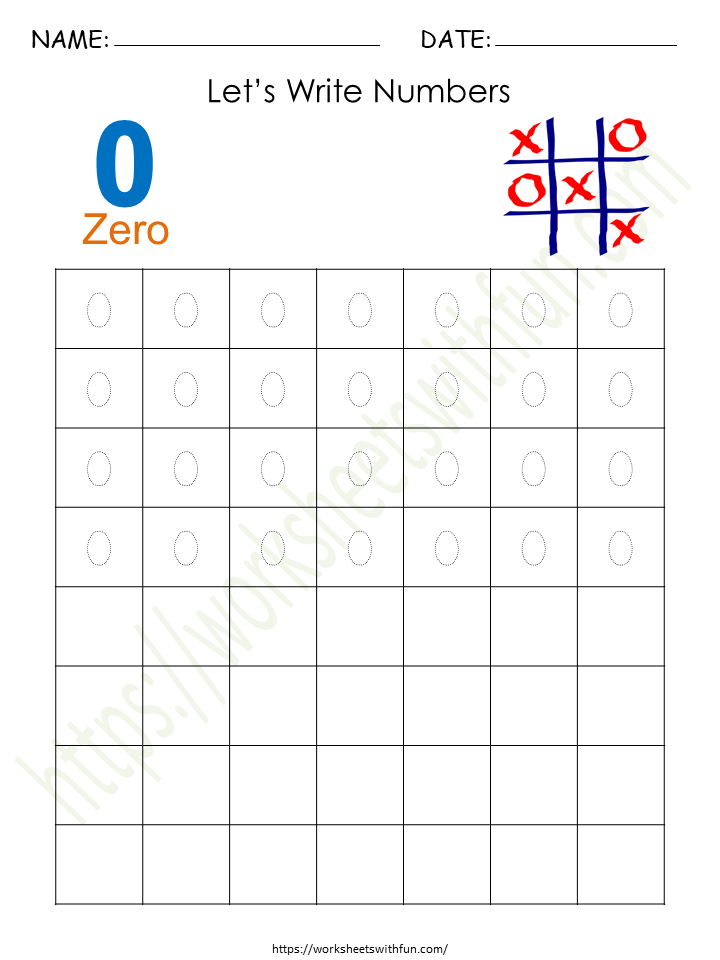 Tracing and Writing Number '0' Worksheet 1