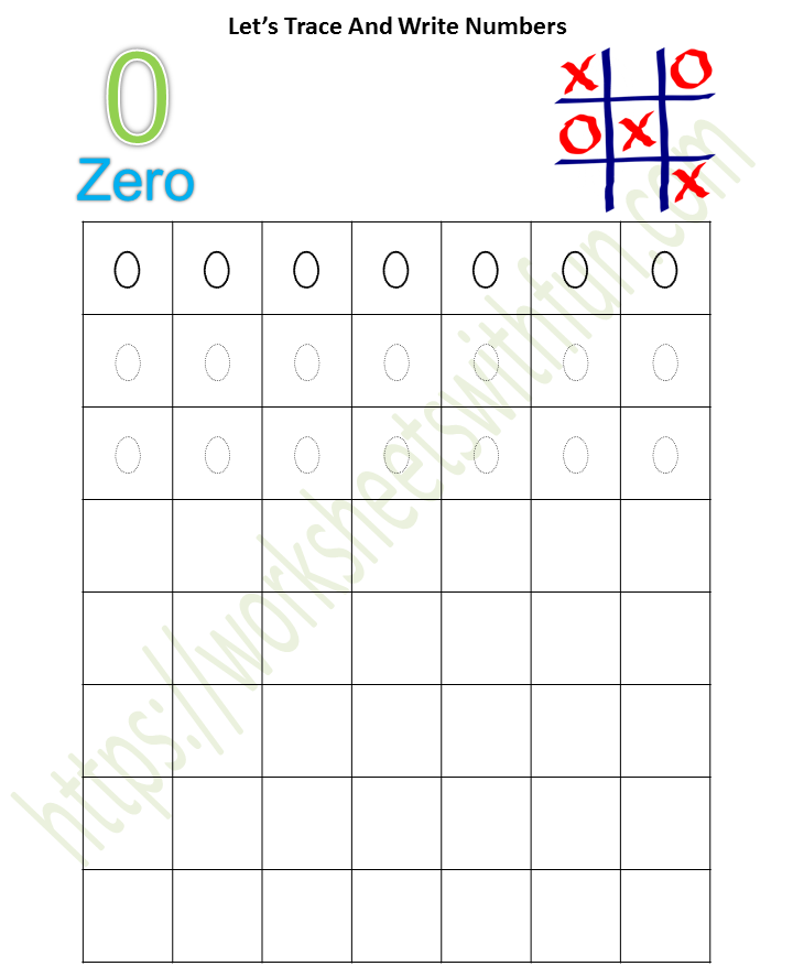 Cursive Numbers 0 Worksheet