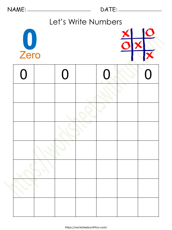 Tracing and Writing Number '0' Worksheet 3