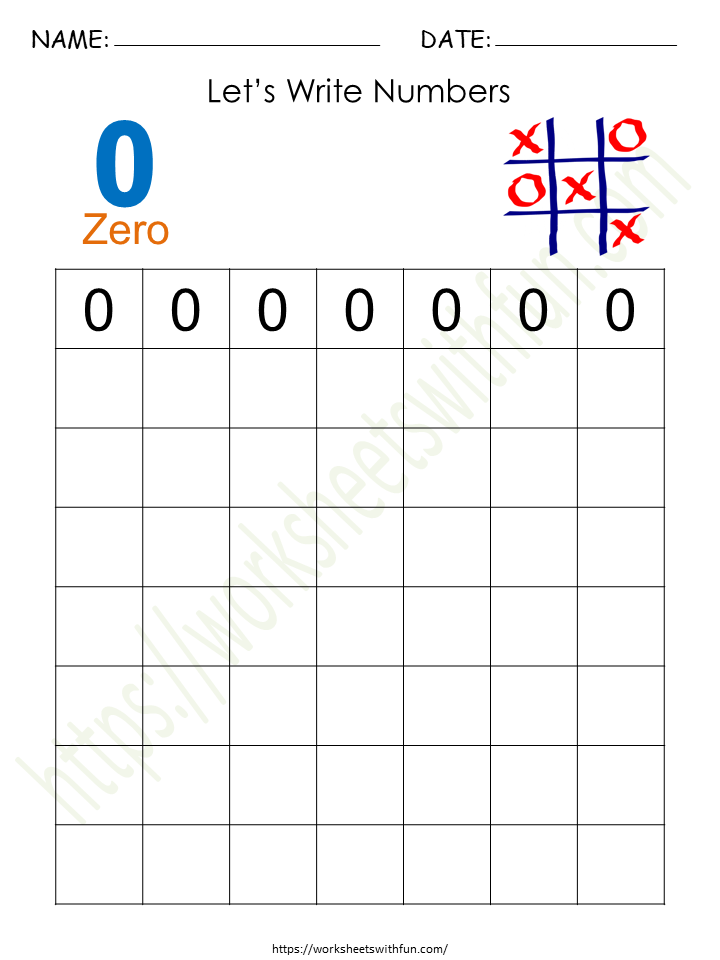 Tracing and Writing Number '0' Worksheet 4