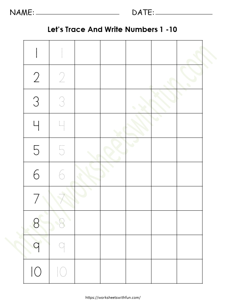 Number Tracing 1-10 Worksheet 2