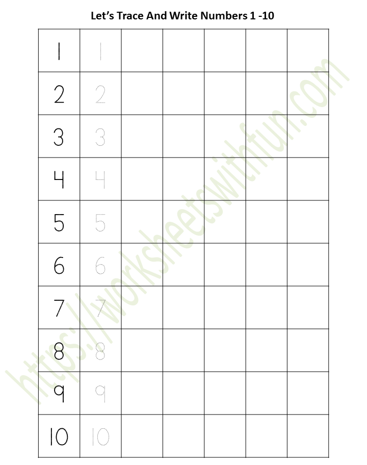 mathematics preschool number 1 10 trace and write