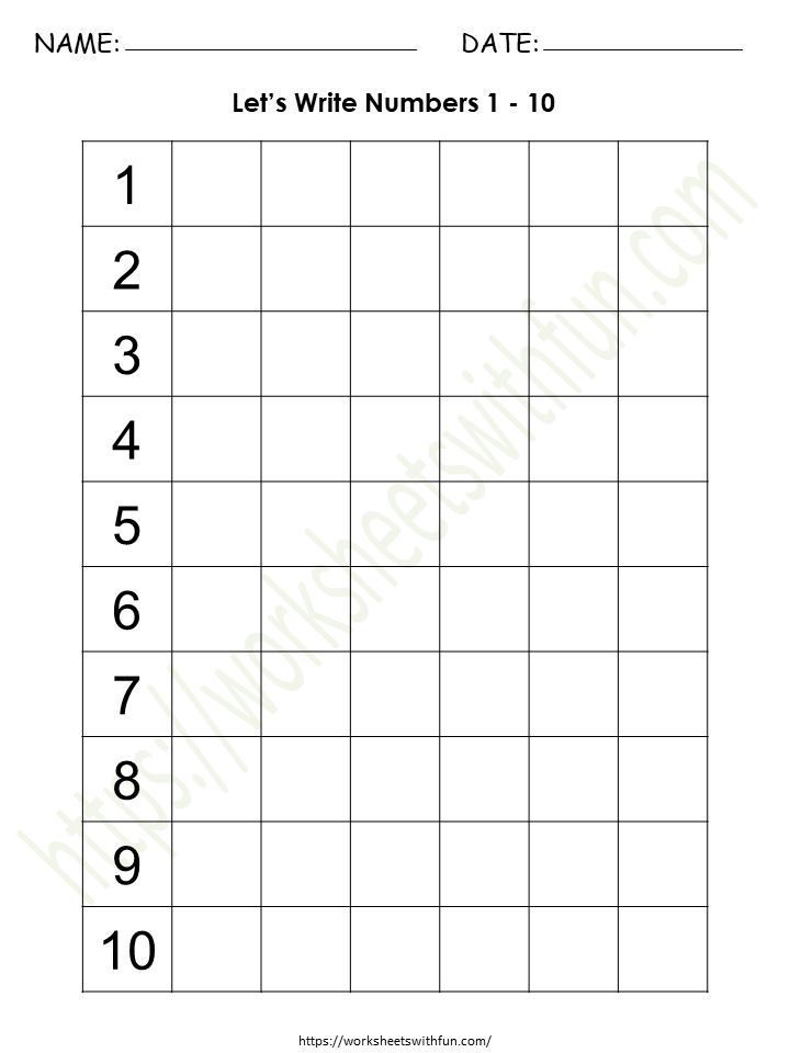 Number Writing 1-10 Worksheet 3