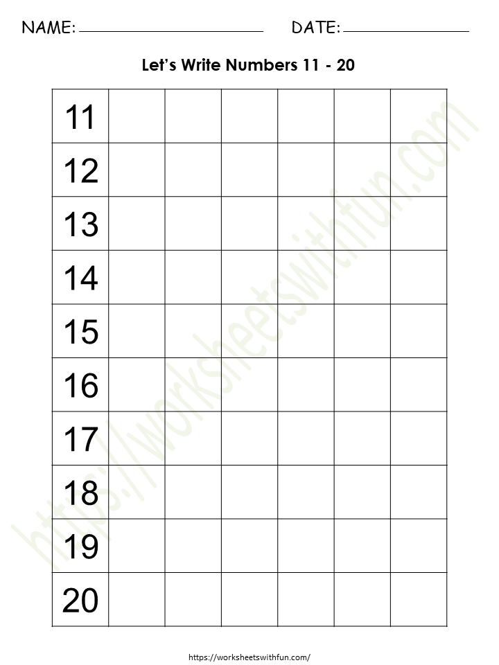 Writing Numbers 11-20 Worksheet 1