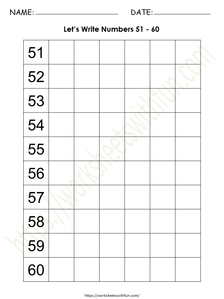 Writing Numbers 51-60 Worksheet 5