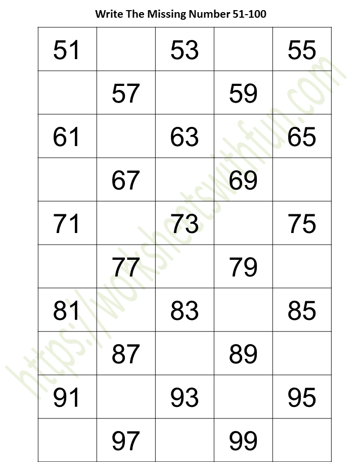 mathematics preschool missing numbers 51 100 1