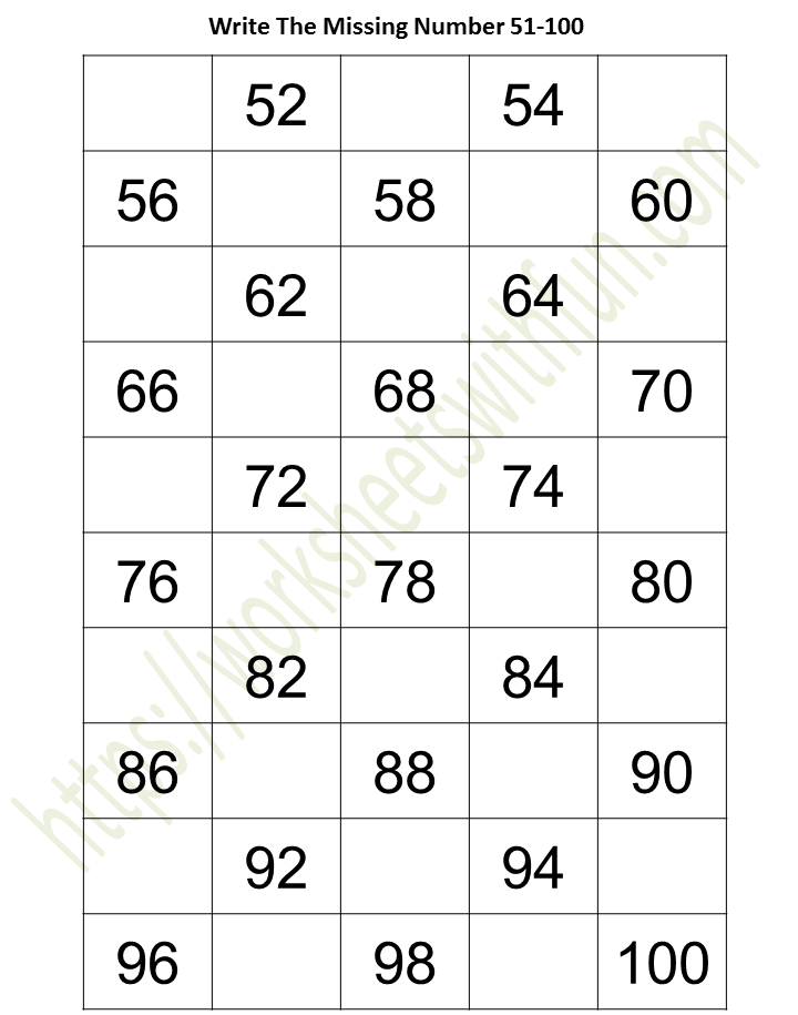 mathematics preschool missing numbers 51 100 2