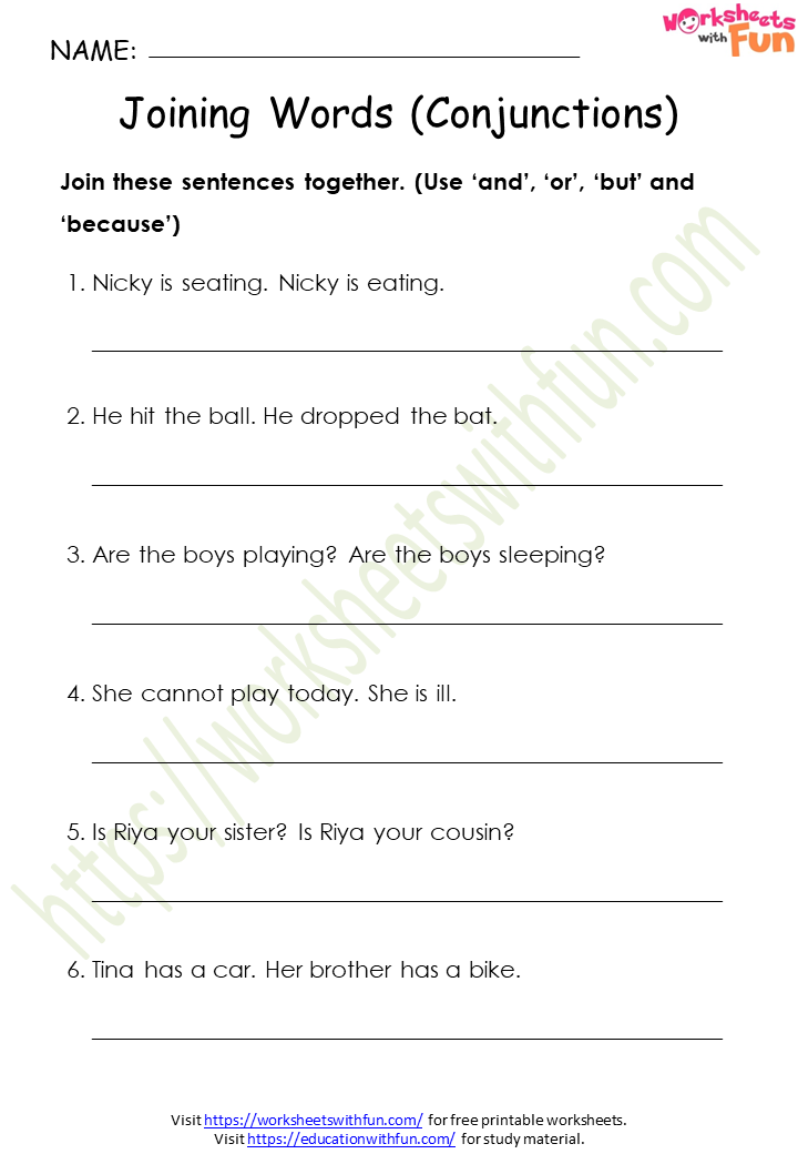 English - Class 1: Joining Words (Conjunctions) Worksheet 2 | WWF