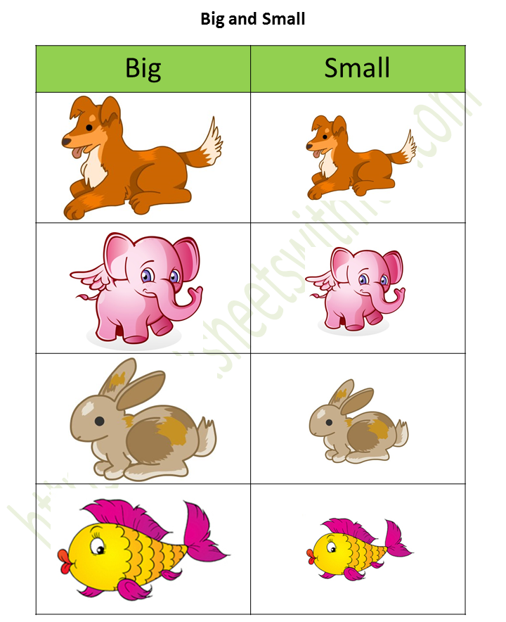 big and small pictures for kindergarten
