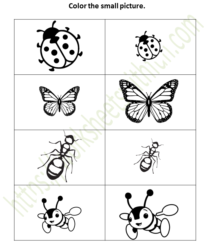 Big and Small Matching Worksheet - Black and White