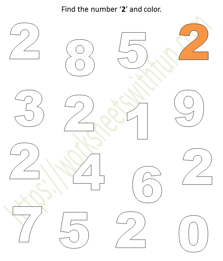 mathematics preschool find the number 2 and color worksheet 2