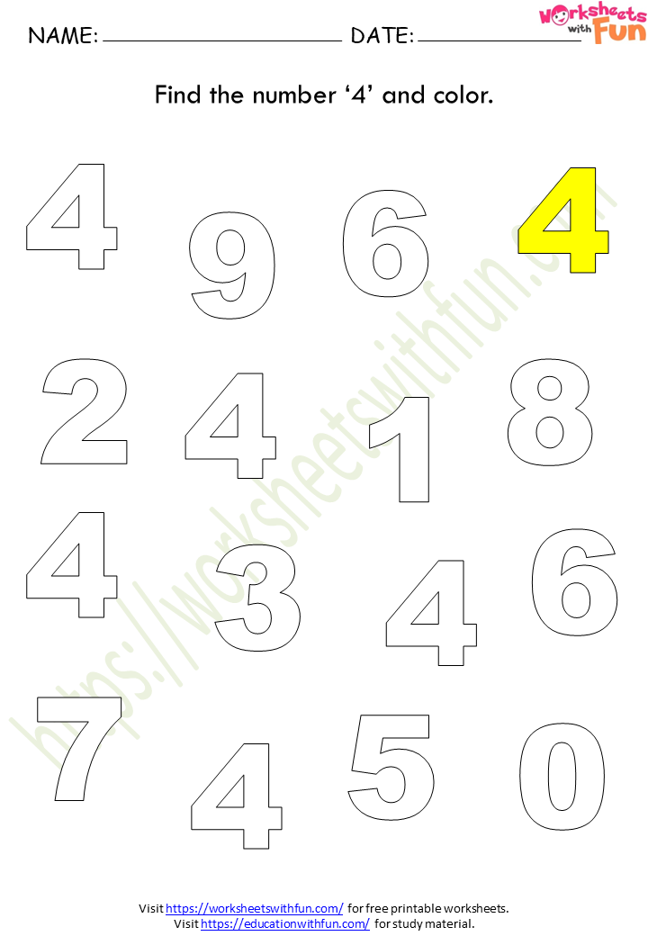 Mathematics - Preschool: Number Worksheet (Four)