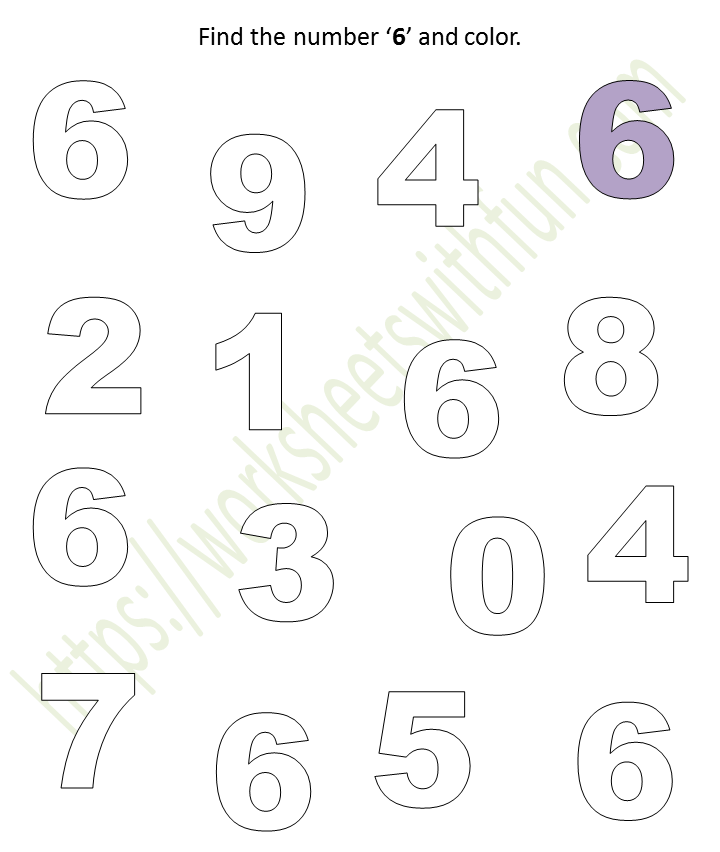 mathematics preschool find the number 6 and color worksheet 6