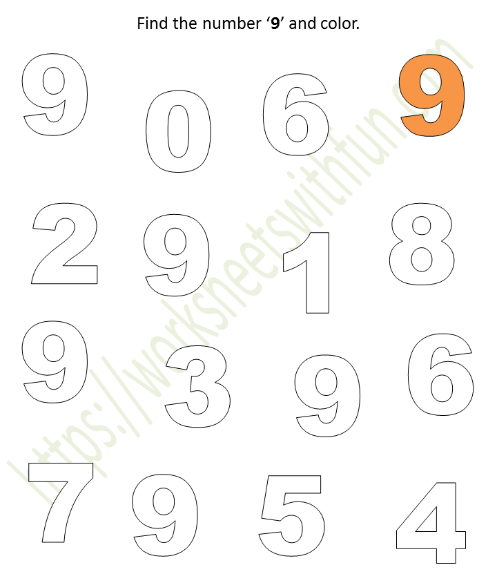 mathematics preschool find the number 9 and color