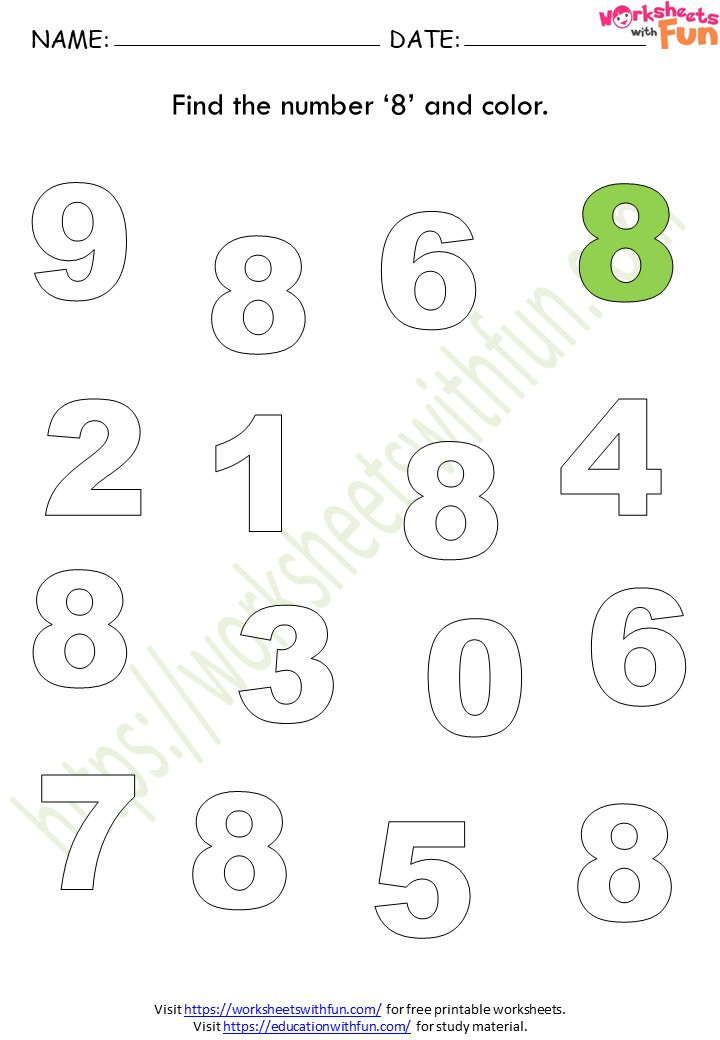 Mathematics - Preschool: Number Worksheet (Eight) | WWF